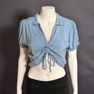 Freshman 1996 Blue Tie-Front Crop Blouse – Size L